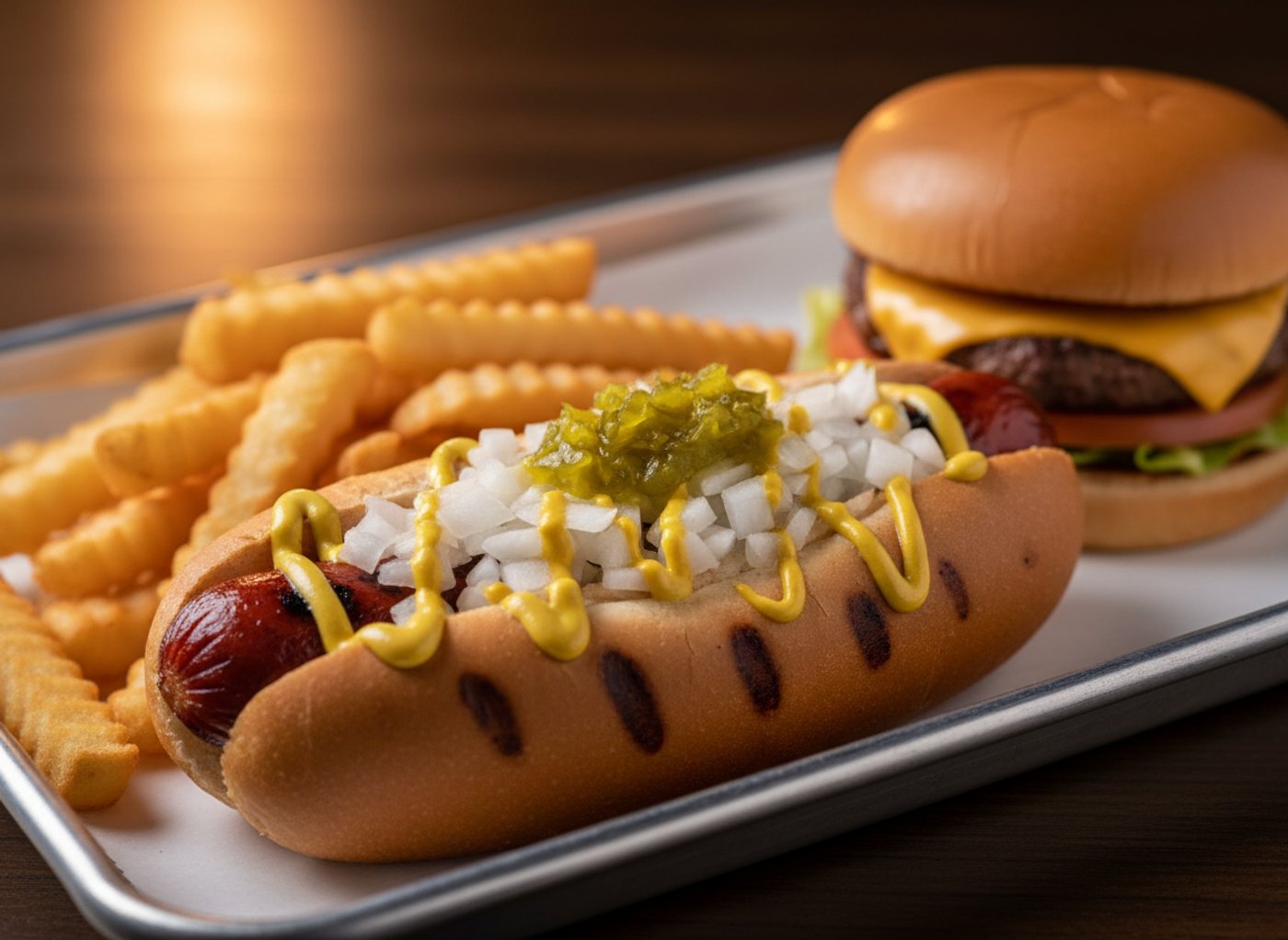 Combo hot-dog burger frites